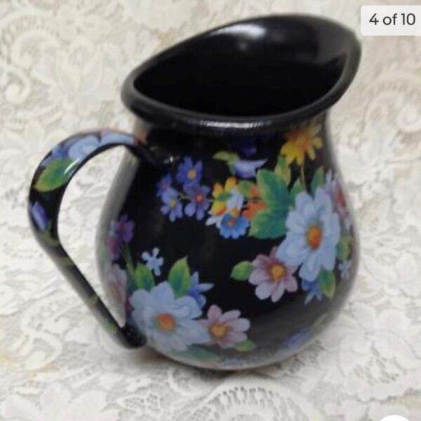 MacKenzie Childs Black Flower Market 8.5in Pitcher and 12in Pasta-Salad or Wash