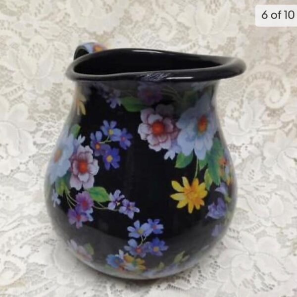 MacKenzie Childs Black Flower Market 8.5in Pitcher and 12in Pasta-Salad or Wash