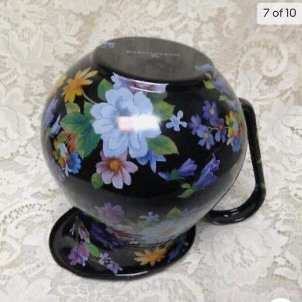 MacKenzie Childs Black Flower Market 8.5in Pitcher and 12in Pasta-Salad or Wash