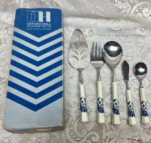 Vintage, 5-pc Oxford Hall Japan Blue Willow Hostess Set