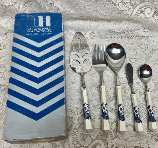 Vintage, 5-pc Oxford Hall Japan Blue Willow Hostess Set