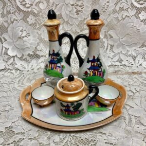 Vintage, Rare, Japan 9pc Gaudy-Blue Willow Condiment Set