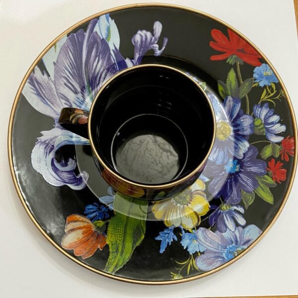 MacKenzie Childs Black Flower Market Enamelware, 2pc Dinner Set