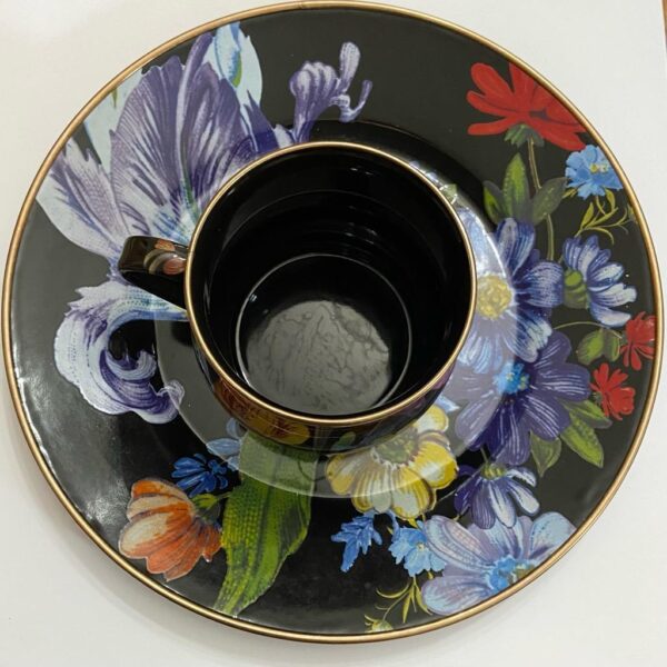 MacKenzie Childs Black Flower Market Enamelware, 2pc Dinner Set