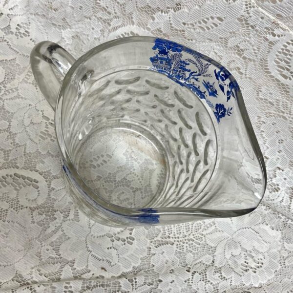 Vintage, Heavy Coin Dot Glass Blue Willow 5pc Pitcher with 4 Libbey Tumblers