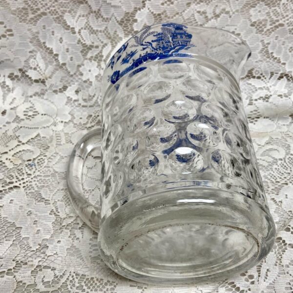 Vintage, Heavy Coin Dot Glass Blue Willow 5pc Pitcher with 4 Libbey Tumblers