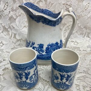 Vintage, Rare, Edge Malkin, England, Blue Willow 6.5in Pitcher, 3.5in Tumblers