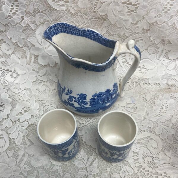 Vintage, Rare, Edge Malkin, England, Blue Willow 6.5in Pitcher, 3.5in Tumblers