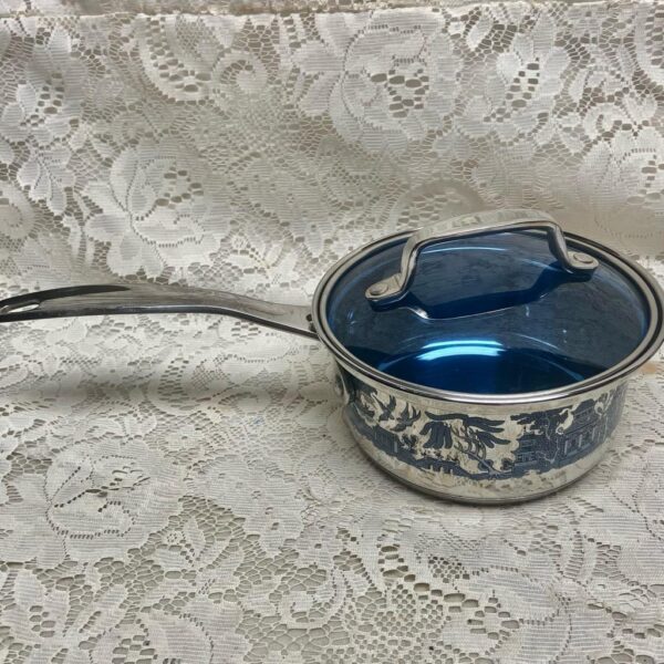 Blue Willow, Stainless Steel- Covered Sauce Pan 13.5inL x 6.5inD x 4.5inH