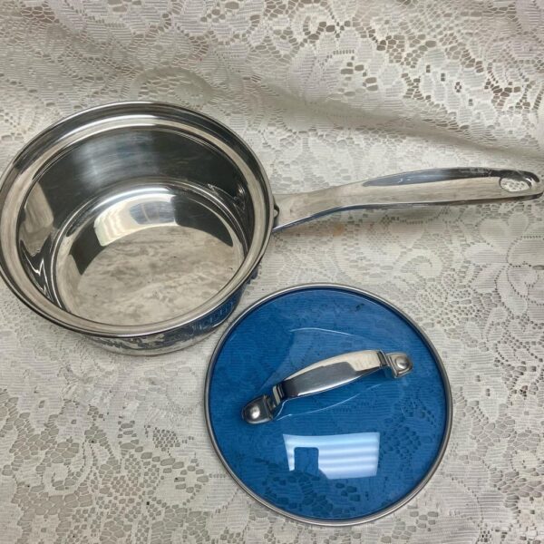 Blue Willow, Stainless Steel- Covered Sauce Pan 13.5inL x 6.5inD x 4.5inH