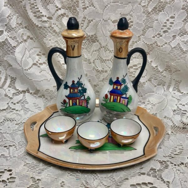 Vintage, Rare, Japan 8pc Gaudy-Blue Willow Condiment Set