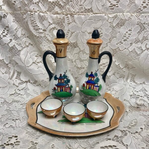 Vintage, Rare, Japan 8pc Gaudy-Blue Willow Condiment Set