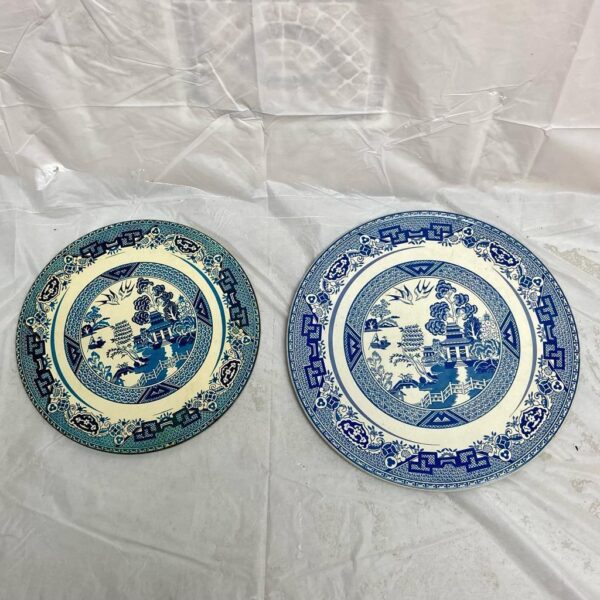 Vintage, Rare, Blue Willow, Lot of 2, 6in and 7in Tin Round Hot Pad, Tea Tile