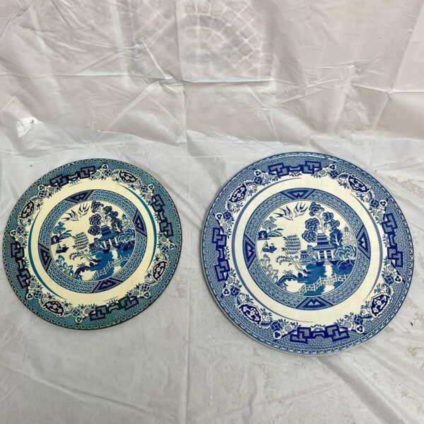 Vintage, Rare, Blue Willow, Lot of 2, 6in and 7in Tin Round Hot Pad, Tea Tile