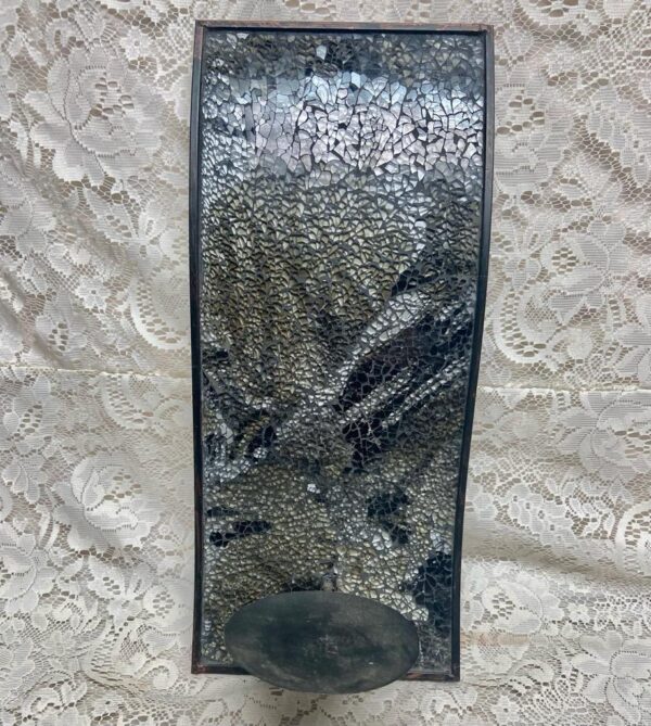 Vintage, Black-Gray-White Mosaic Glass, Metal Wall Sconce. 19in L x 8in W