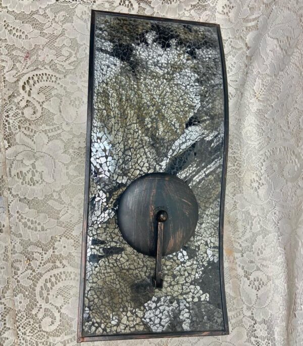 Vintage, Black-Gray-White Mosaic Glass, Metal Wall Sconce. 19in L x 8in W