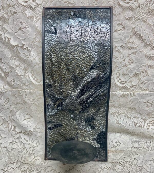 Vintage, Black-Gray-White Mosaic Glass, Metal Wall Sconce. 19in L x 8in W