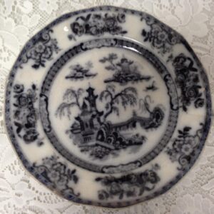 Antique, Rare, E. Chalinor Pe Lew Black Mulberry, Variant Blue Willow 10in Plate