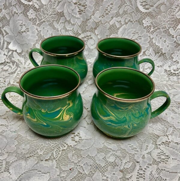 1995 Camp MacKenzie Childs Ltd., Green Marble Enamelware, 8pcTea or CampSet