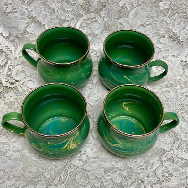 1995 Camp MacKenzie Childs Ltd., Green Marble Enamelware, 8pcTea or CampSet