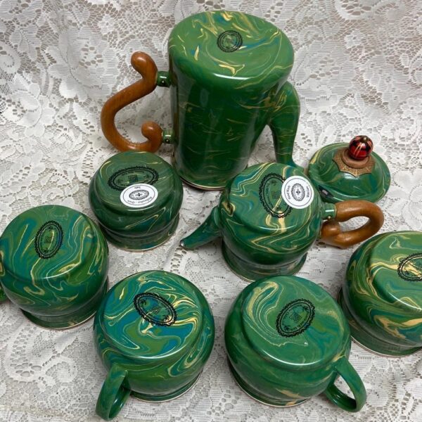 1995 Camp MacKenzie Childs Ltd., Green Marble Enamelware, 8pcTea or CampSet