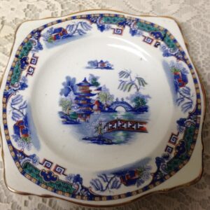 Vintage, Parrot Pattern, England, Gaudy Blue Willow Bread-Sandwich Plate 6in Sq.