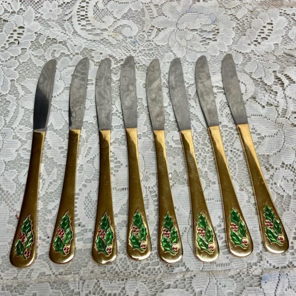 Vintage, 32-pc Holly Berry Japan Gold Plated Flatware, Service for 8 with Box