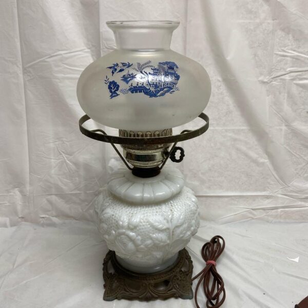 Vintage Blue Willow Frosted Squat Lamp Shade