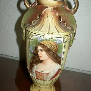 Antique, 10in x 5.5in Austrian Whiteware, Royal Rex Tima Portrait Vase