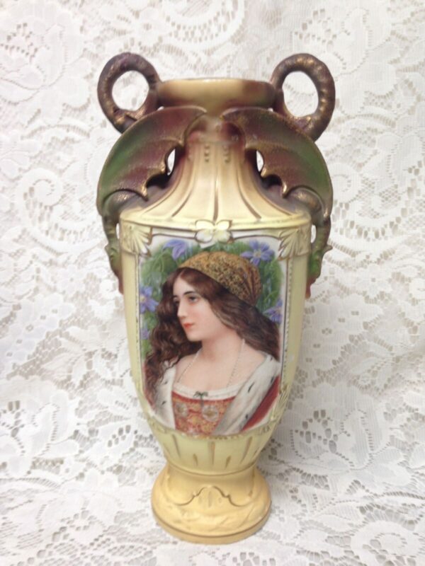 Antique, 10in x 5.5in Austrian Whiteware, Royal Rex Tima Portrait Vase