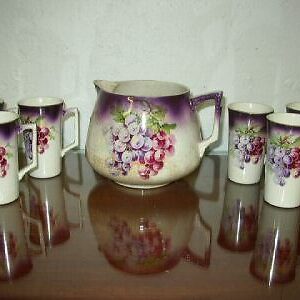 1890-1915 Dresden China or Whiteware 7-pc Juice Set