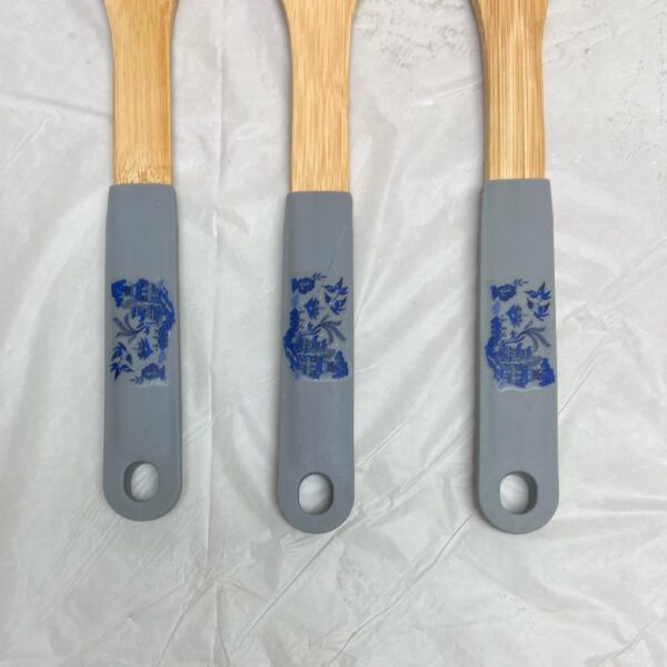 Lot of 3 Blue Willow Ladle Set with Gray Rubber Handle 12in and 2.5in (B)