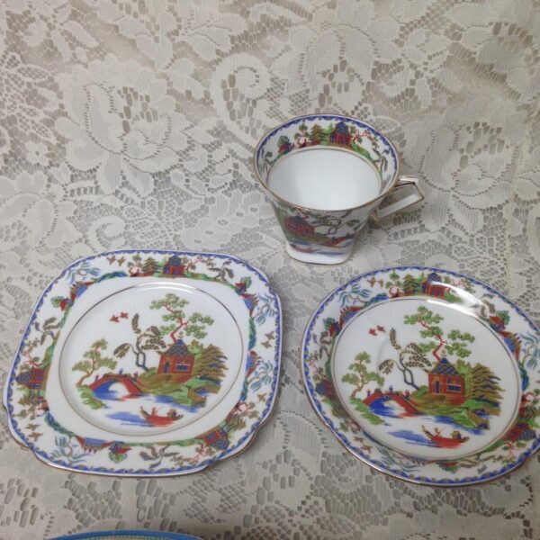 Vintage, Standard China, England,Gaudy Blue Willow Trio Tea Set-Cup, Saucer, BP