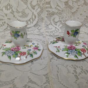 Vintage, England, 2pc Crown Staffordshire GaudyBlue Willow Candle Holder