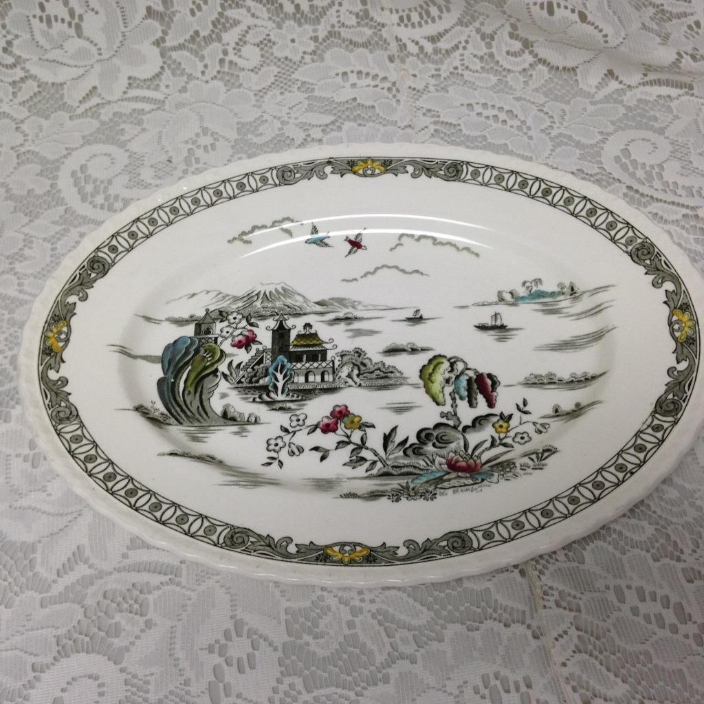 Vintage, Rare, Myott, England,Variant, Gaudy Blue Willow, 14.5×11.5 Meat Platter