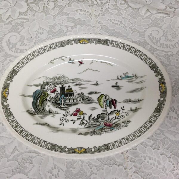 Vintage, Rare, Myott, England,Variant, Gaudy Blue Willow, 14.5x11.5 Meat Platter