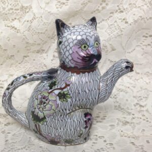 Vintage, Rare, Figural Cat Cloissone' Teapot 5.5 in L x 5in H x 3in W