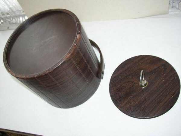 Vintage Barware, 1960s Wood Grain Ice Bucket 9in x 8in