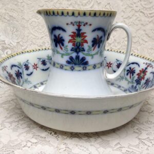 Vintage Rare Bisto-England, Flow Blue Floral XL 16in Wash Bowl-9.5in Pitcher Set