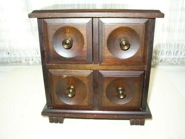 Vintage, Japan, 4-Drawers Wooden Treasure, Coin or Trinket Box