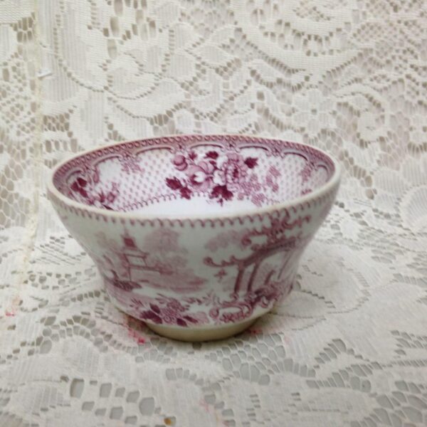 Antique 1830-41 John Ridgway England, Japonica Red-Blue Willow Tea Bowl n Saucer