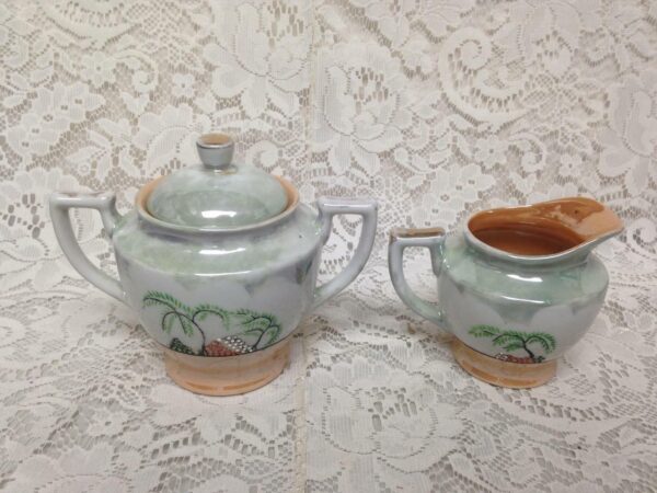 Vintage, 1930s, Japan, Lusterware Variant Gaudy Blue Willow 3pc Tea Set