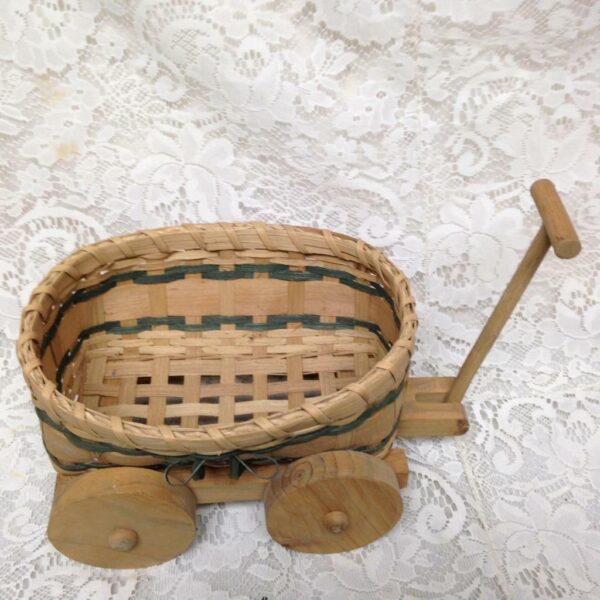 Vintage Occupied Japan Blue Willow 18pc Child’s Tea Set w/ Wicker Buggy