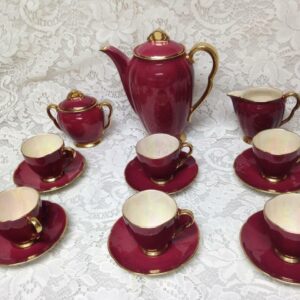 Vintage, Carlton Ware, England, 17pc Burgundy DemitasseTea Set for 6