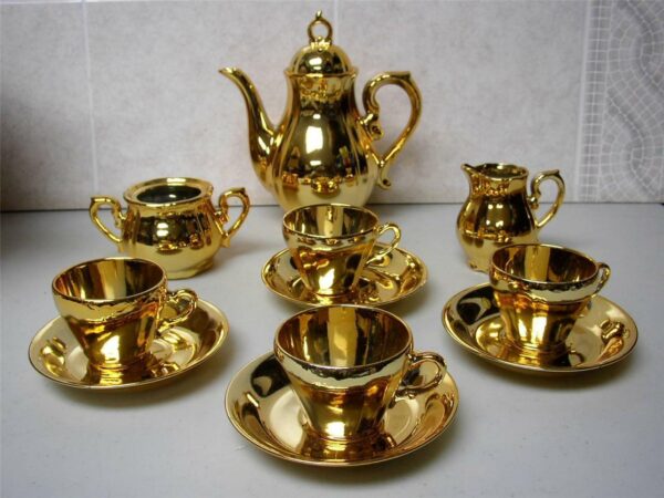 Vintage, Made in Japan, 12-pc Musical-Gilded Ceramic Tea Set