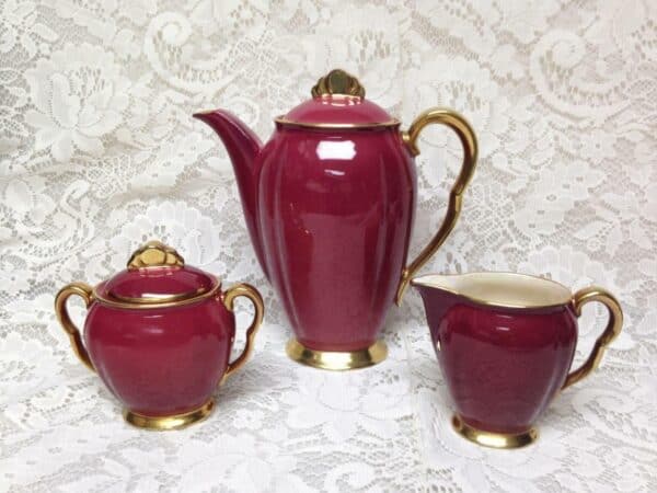 Vintage, Carlton Ware, England, 17pc Burgundy DemitasseTea Set for 6