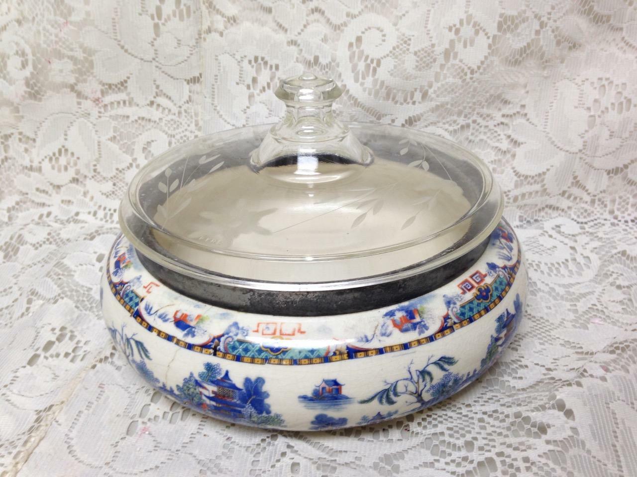 Vintage, Parrot Pat.Gaudy Blue Willow, 8.5inDx6inH Soup Tureen-Pasta- Salad Bowl