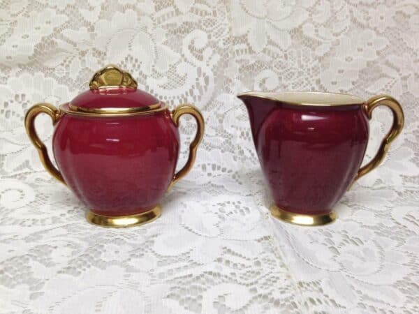 Vintage, Carlton Ware, England, 17pc Burgundy DemitasseTea Set for 6