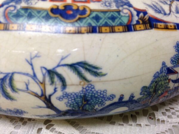 Vintage, Parrot Pat.Gaudy Blue Willow, 8.5inDx6inH Soup Tureen-Pasta- Salad Bowl