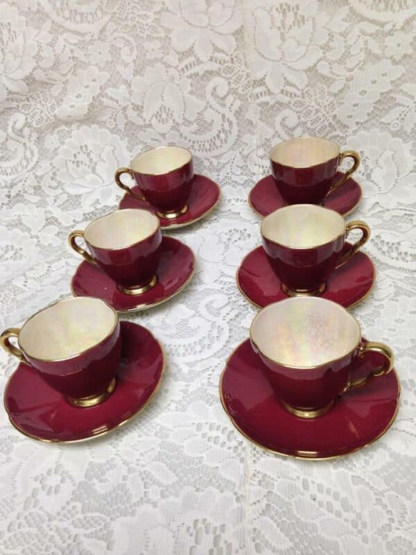 Vintage, Carlton Ware, England, 17pc Burgundy DemitasseTea Set for 6